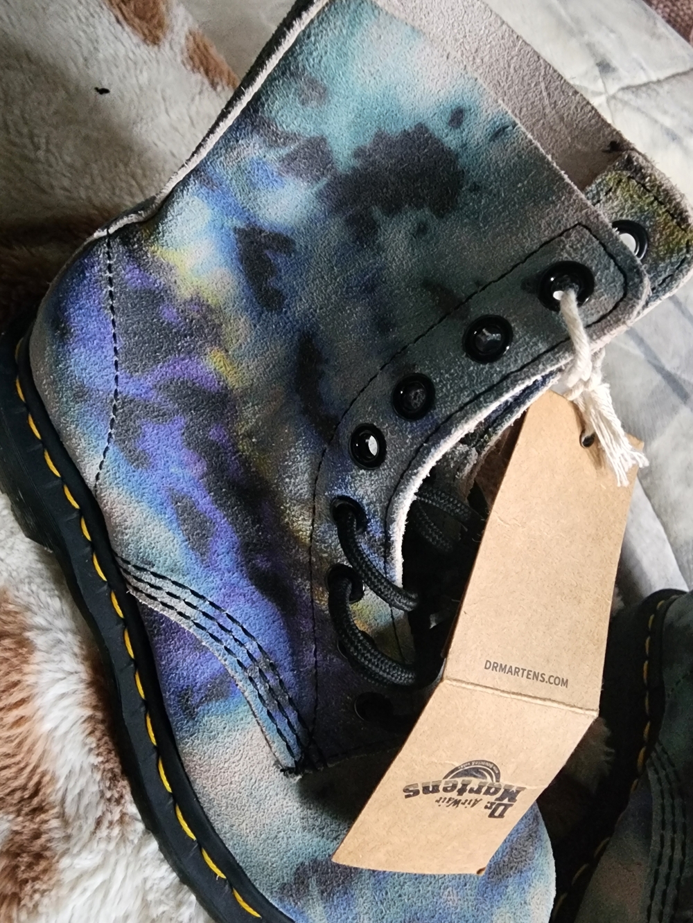 Dr. Martens Iridescent Blue-Teal Tie-Dye Lace-Up Boots - Picture 3 of 6